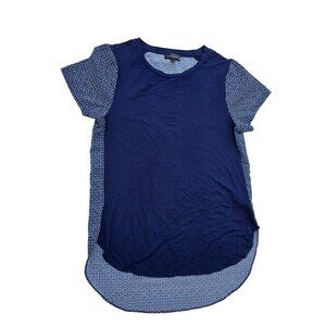The Limited Womens Navy & Patterned Short Sleeve High-Low Hem Top Size S